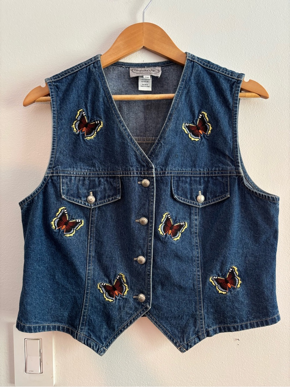 Denim Butterfly Embroidered Vest Vintage